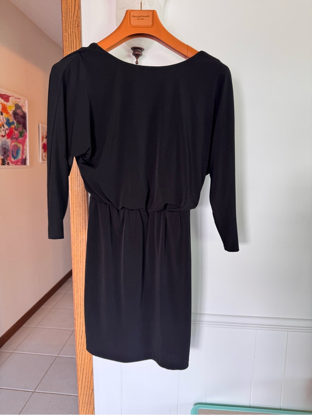 Trina Turk Black Long-Sleeve Draped Waist Dress